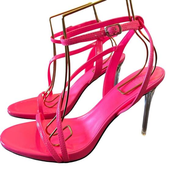 AAJ By Aminah Shoes - AAJ by Aminah Zayn Lucite Heel Asymmetrical Strap Dress Sandals NEW Size 8.5